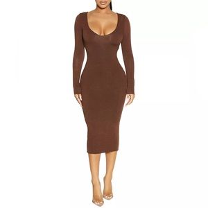 Naked Wardrobe V Neck Body Con Midi Dress XXS